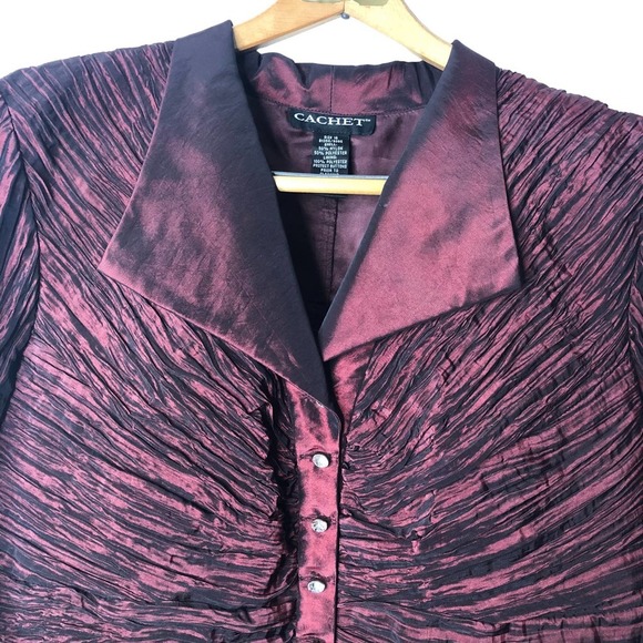 Vintage Cachet Cocktail Jacket Women's Size 16 Cranberry Rhinestone Buttons - Picture 10 of 12